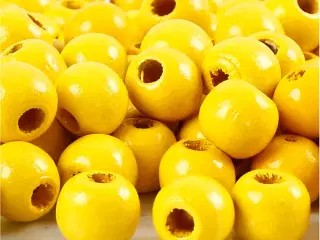 Træperler, diam. 12 mm, hulstr. 3 mm, gul, 22g/ 1 pk.