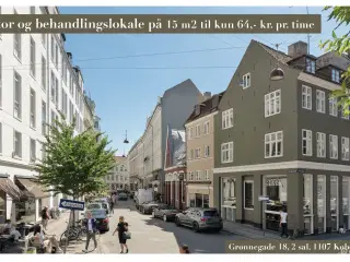 Få din egen 15 m2 kontor i Grønnegade til kun 64.- kr. pr. behandlingstime