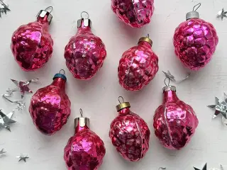 Vintage julekugler, pink hindbær, pr stk