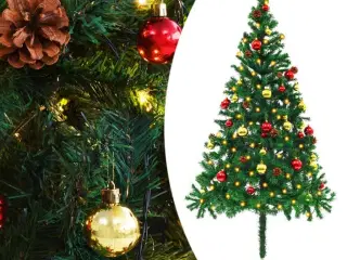Kunstigt juletræ med kugler og LED-lys 180 cm grøn
