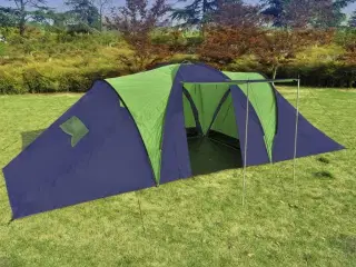 9-personers campingtelt stof blå og grøn