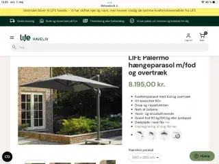 Hængeparasol ned fod og overtræk