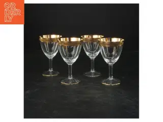 Sæt af glas med guldkanter (str. 4 styk. ø. 7 cm længde. 11,5 cm)