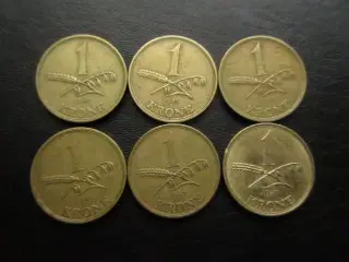 1 kr 1942-1947 Chr. X komplet sæt 6 stk