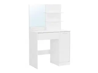 Toiletbord med spejl 1 skuffe, 2 hylder, skab, hvid