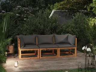 3-personers havesofa med hynde massivt akacietræ