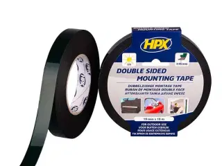 HPX dobbeltklæbende tape sort, 19mm x 10m
