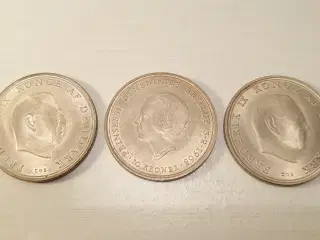 3stk 10kr´s sølvmønter. Benediktes bryllup 1968