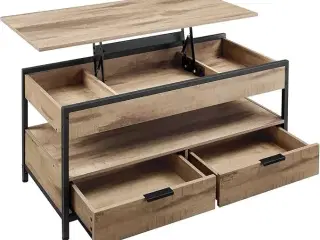 Sofabord med løftelåg skuffer, skjulte rum og åben hylde, camelbrun/sort (LCT209K02)