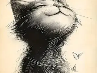 * Lærredsmaleri; Cat and bird