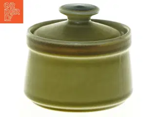 Grønlig keramik beholder med låg fra Stravanger flint Norway (str. 10 x 8 cm)