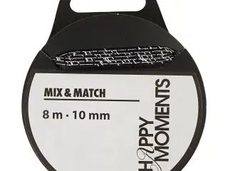 Elegant sort satinbånd med print - 10 mm, 8 m