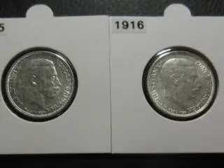 1 krone 1915 og 1916 sølv unc