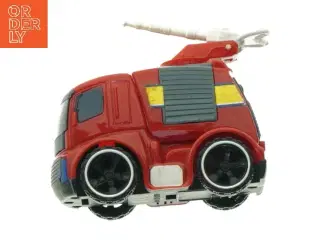 Brugt rød plastiklegetøjsbrandbil (str. 9 x 8,5 cm)