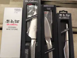 3 stk. Knive GLOBAL & slibesten