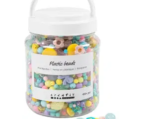 Plastperler, diam. 5-35 mm, hulstr. 1-8 mm, ass. farver, 700ml/ 1 ds.
