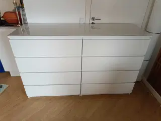 Malm kommoder, med glasplade 