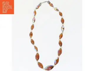 Facetslebet halskæde med brun-orange perler (str. 40 cm)