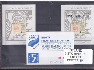 Estland - 2 Stk. Miniark + Billet - Postfrisk