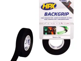 HPX back grip sort velcrotape, 16mm x 5 m