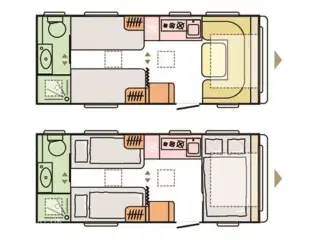 2026 - Adria Adora 572 UT   Enkeltsenge med elevation, ende-bade-værelse, panorama-vindue, el-gulvvarme, myggenetsdør, rundsiddegruppe,
