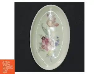 Lille porcelænsfad med blomster (str. 12x7 cm)