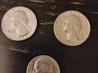 3 forskellige mønter fra USA