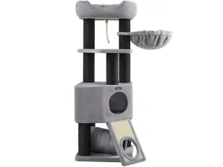 Kattetræ – FEANDREA stort kradsetræ med blød plys-kurv, hule og hængekøje, ekstra tykke sisalstolper, stabilt – lysegrå PCT02W