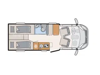 2025 - Dethleffs Globebus Camp T4   Flot slim line med 8-trins automatgear, 140 Hk, populær og meget rummelig trods sin længde på kun 6,63 m og 2,20 m i bredden