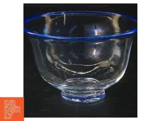 Glaskande og skål med blå kant (str. 14 og 8 cm)
