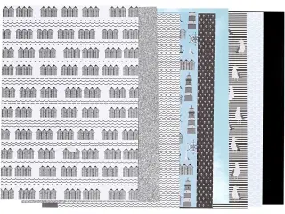 Designpapir i blok, str. 21x30 cm, 120+128 g, sort, blå, grå, hvid, 24ark/ 1 pk.