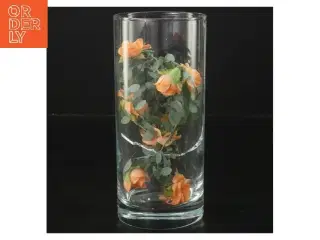 Glasvase med kunstige blomster og fyrfadslys (str. 15 cm)