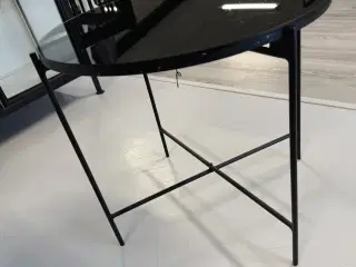 Side bord m rund bordplade i sort med spejl effekt