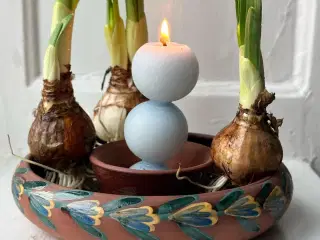 Blomsterring, keramik, gul/grøn deko, stemplet RG