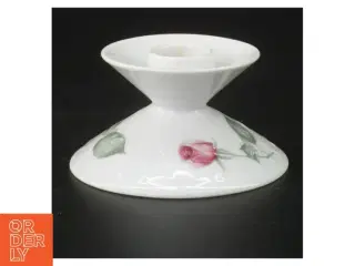 Lysestage i porcelæn med rosemotiv fra Hutschenreuther (str. Ø 9 cm)