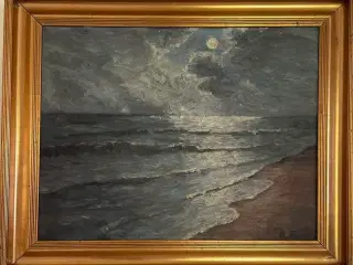 Maleri af fuldmåne over havet