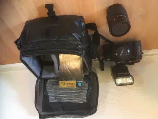Fotoapparat med tilbehør