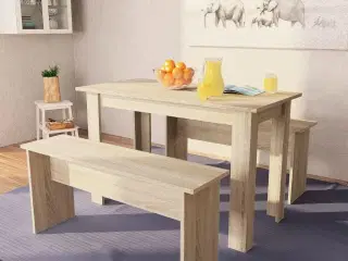 Spisebord og bænke 3 dele konstrueret træ egetræsfarvet