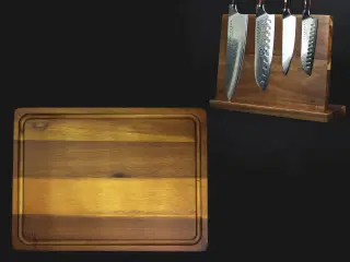 Magnetisk knivholder samt skærebræt i akacietræ.