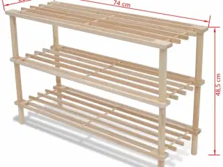 Skoreoler med 3 hylder 2 stk. massivt fyrretræ