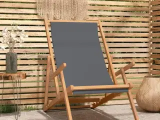 Foldbar strandstol massivt teaktræ grå