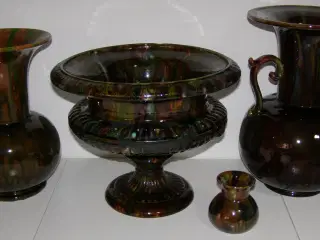 3 vaser og 1 opsats fra Wolffsen, Bornholm 1860'er