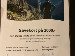 Viktors Farmor rejser Gavekort på 2000 kr
