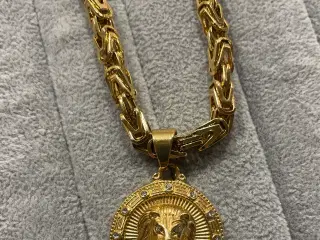 6mm goldfilled kongekæde med løve vedhæng