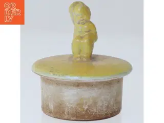 Keramikkrukke låg og figur (str. Ø 8x8 cm)
