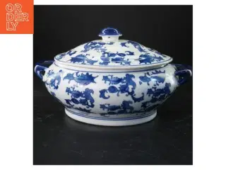 Porcelæns serveringsskål med låg (str. 31x20 cm)