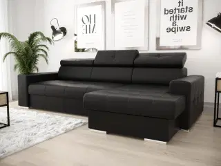 MARGOT HJØRNESOFA MED SOVEFUNKTION 160x250 Sort øko læder HØJRE