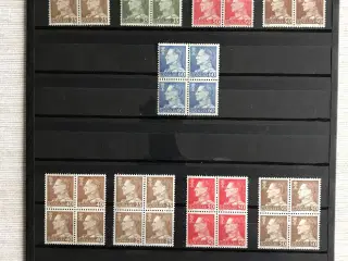 Danmark - 9 forskellige postfriske firblokke