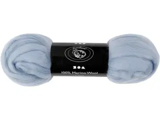 Isblå Merinould 21 my - 100g til Filting og Spinding