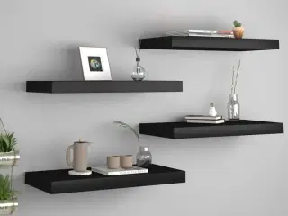 Væghylder 4 stk. 50x23x3,8 cm MDF sort